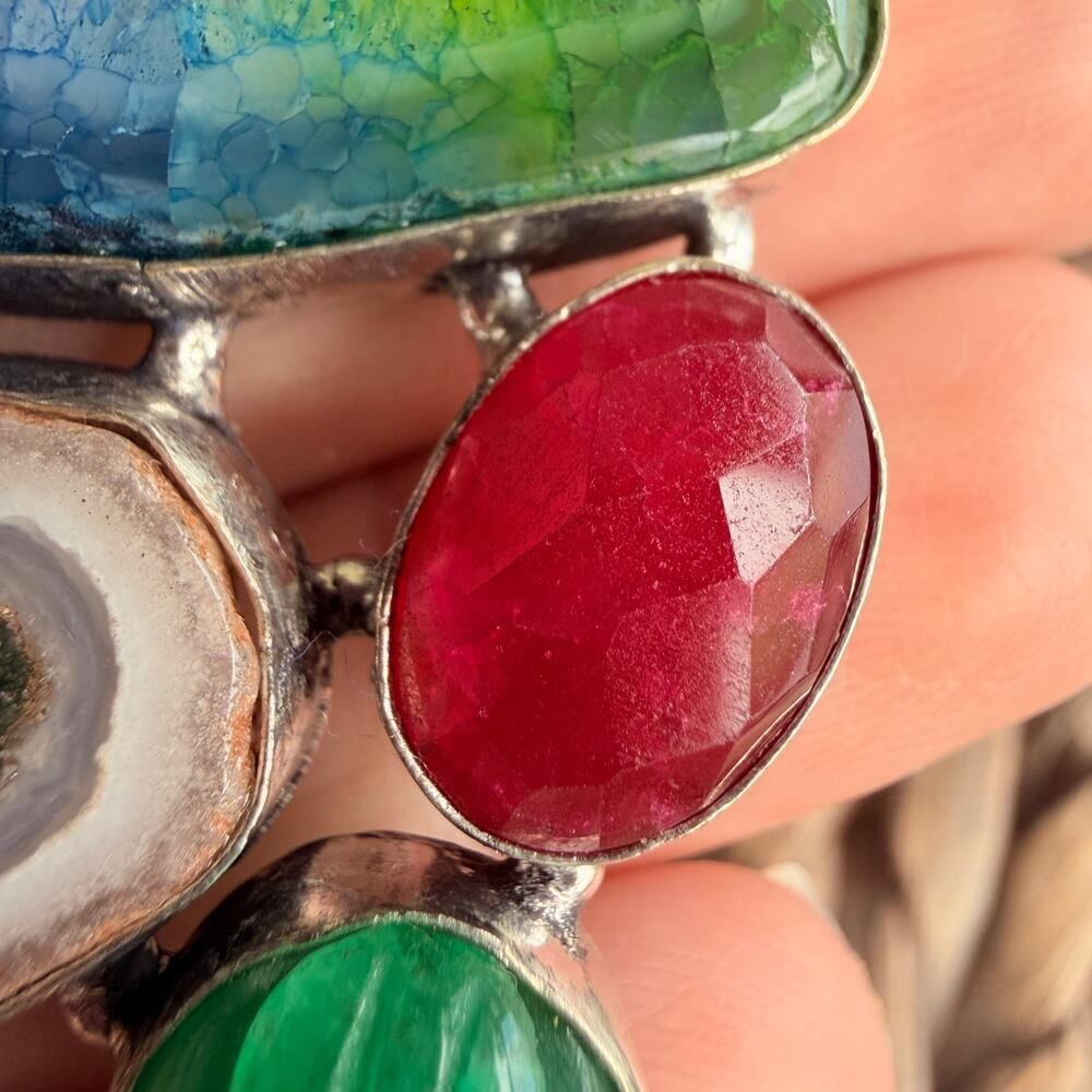 Rainbow Solar Quartz Ruby Agate 925 Silver Plated Pendant - Picture 6 of 8